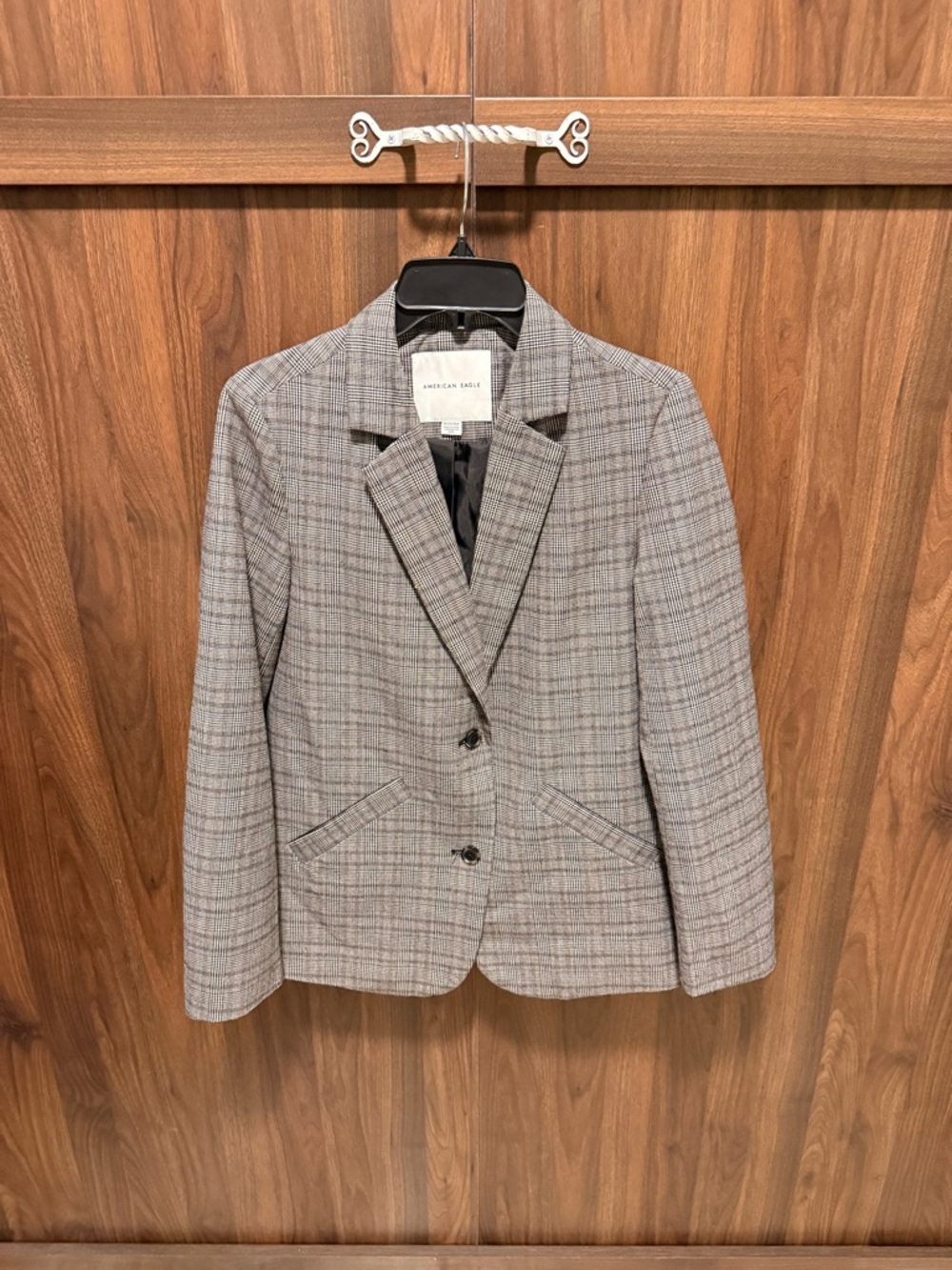 American Eagle Plaid Two-Button Blazer - Gray/Taupe, Size XS